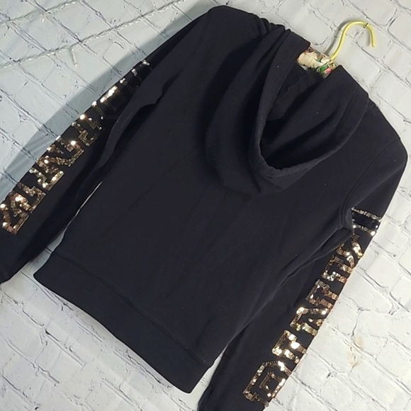 2014 RARE Victoria's Secret PINK Palm Tree Sequin Logo Spellout Hoodie Size XS - Picture 15 of 17
